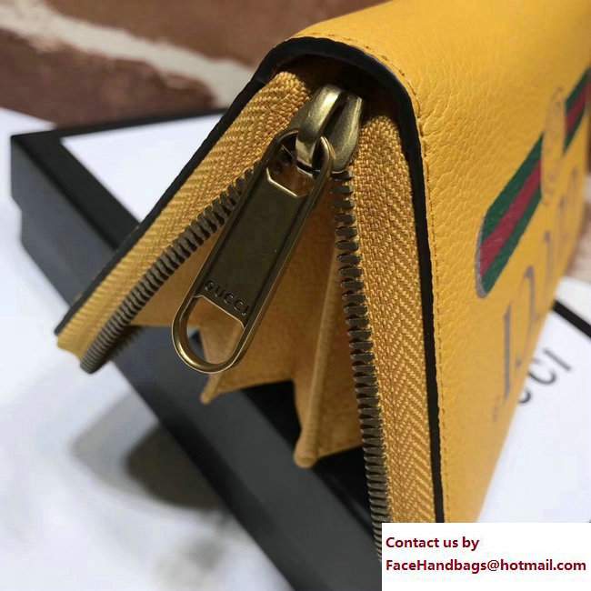Gucci Print Leather Vintage Logo Zip Around Wallet 496317 Yellow 2017 - Click Image to Close