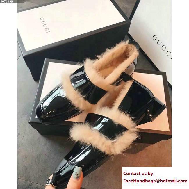 Gucci Rabbit Fur Patent Loafers Black 2017