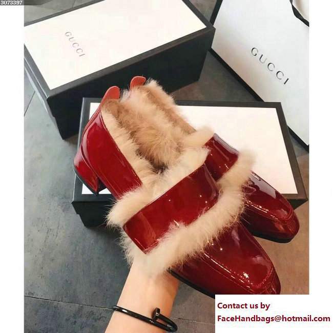 Gucci Rabbit Fur Patent Loafers Burgundy 2017 - Click Image to Close