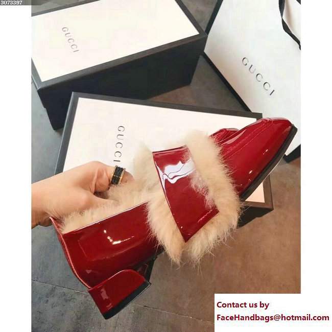 Gucci Rabbit Fur Patent Loafers Burgundy 2017