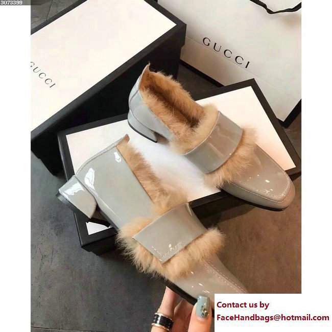 Gucci Rabbit Fur Patent Loafers Gray 2017
