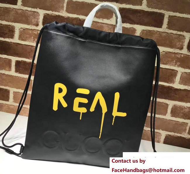 Gucci Real GucciGhost Drawstring Backpack Bag 474210 Black 2017 - Click Image to Close