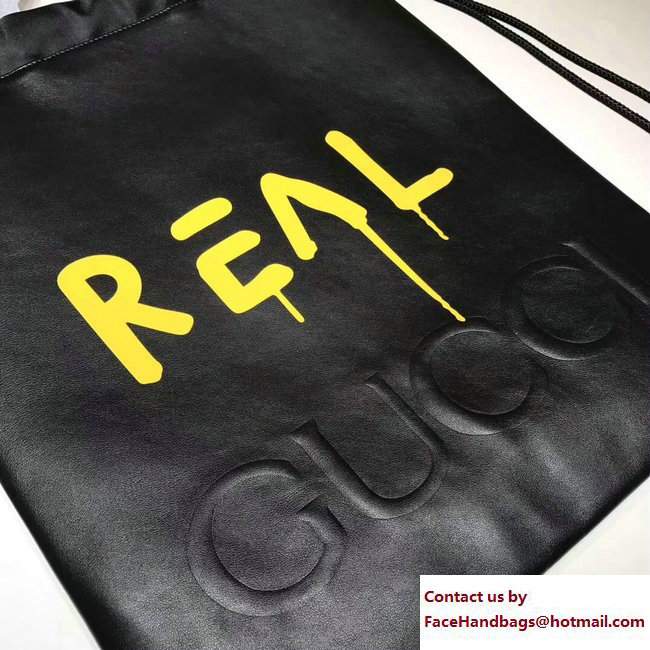 Gucci Real GucciGhost Drawstring Backpack Bag 474210 Black 2017