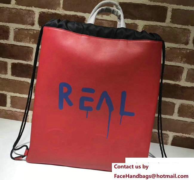 Gucci Real GucciGhost Drawstring Backpack Bag 474210 Red 2017