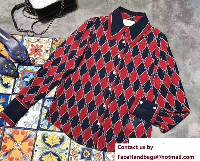 Gucci Rhombus Print Silk Shirt 489859 2018 - Click Image to Close