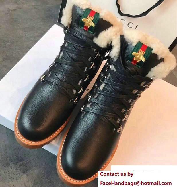 Gucci Shearling Web Bee Boots Black 2017 - Click Image to Close