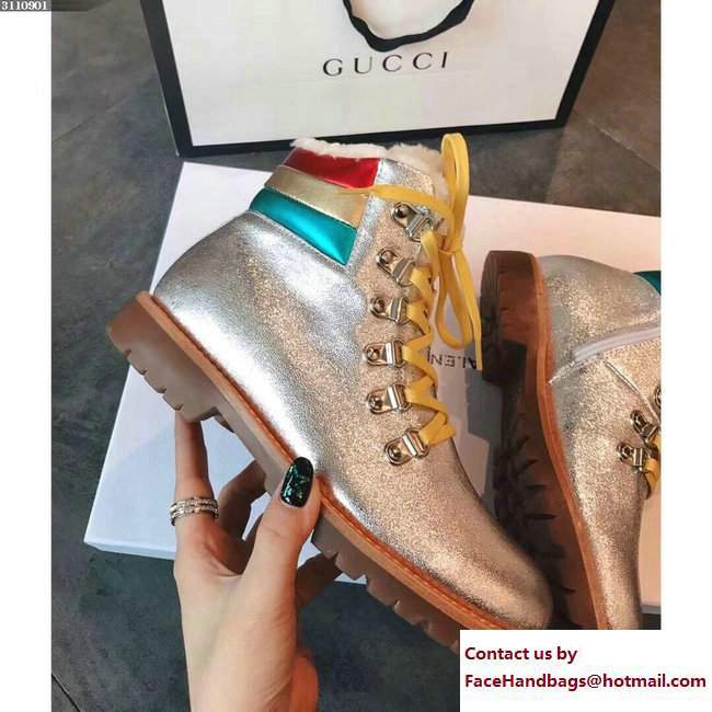 Gucci Shearling Web Bee Boots Silver 2017