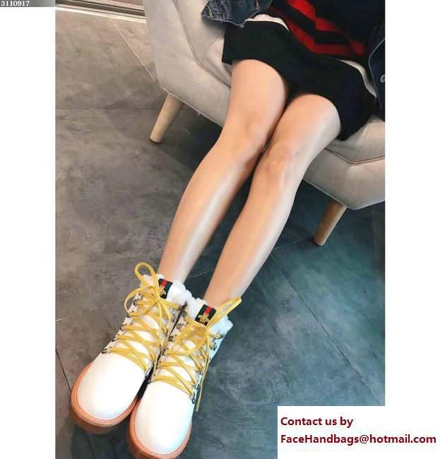 Gucci Shearling Web Bee Boots White 2017 - Click Image to Close
