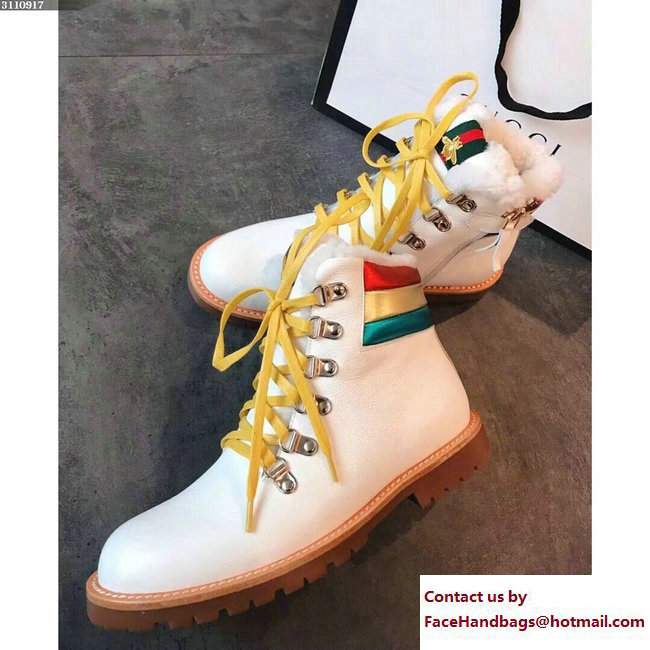 Gucci Shearling Web Bee Boots White 2017