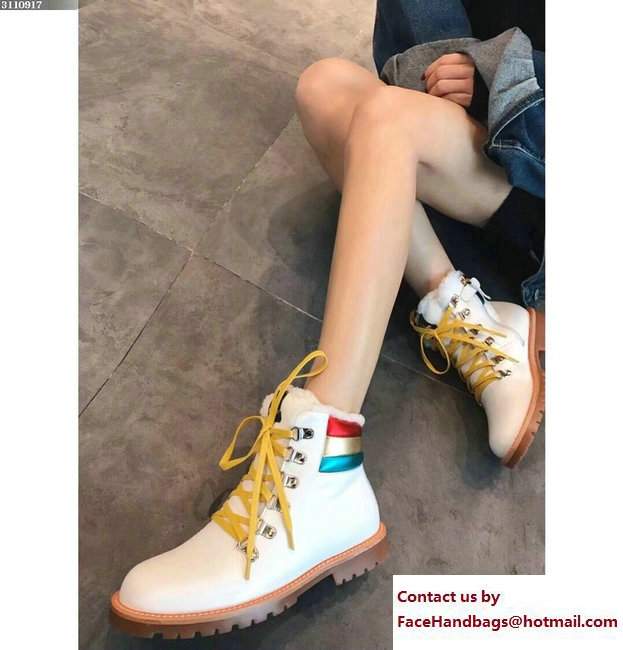 Gucci Shearling Web Bee Boots White 2017 - Click Image to Close