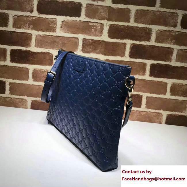Gucci Signature Leather Soft Men's Messenger Bag 473882 Blue - Click Image to Close