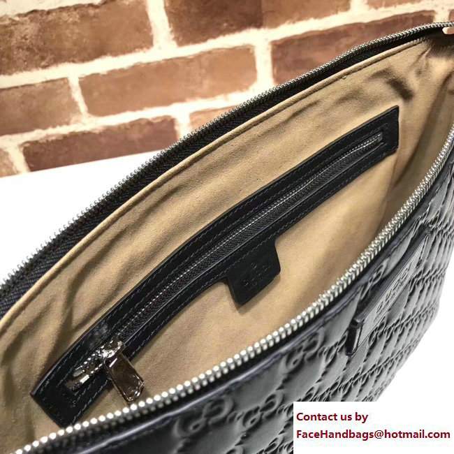 Gucci Signature Leather Soft Men's Pouch Clutch Bag 473881 Black