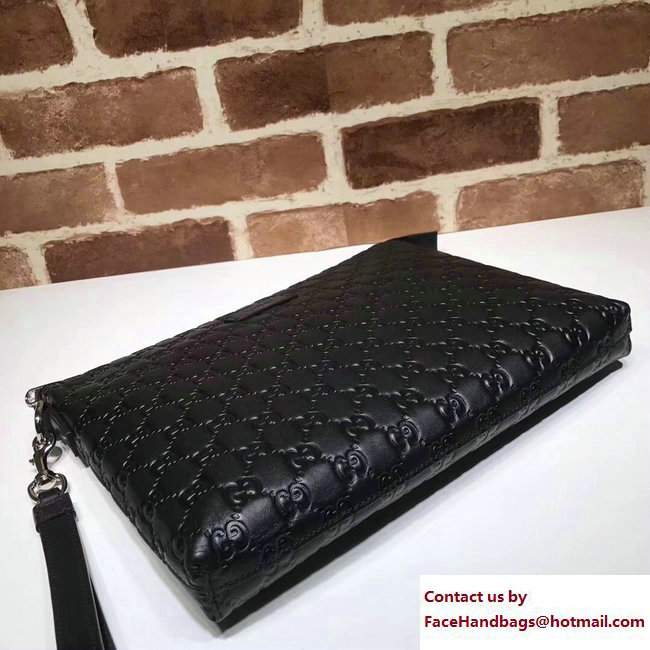 Gucci Signature Leather Soft Men's Pouch Clutch Bag 473881 Black