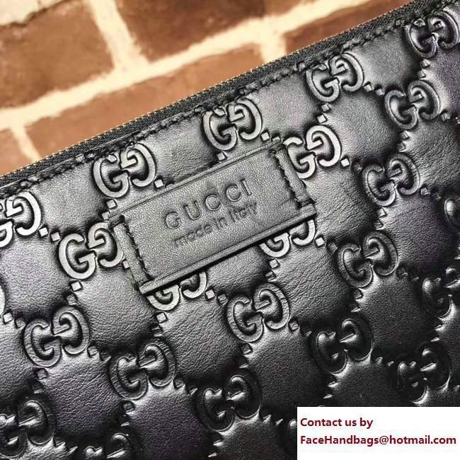 Gucci Signature Leather Soft Men's Pouch Clutch Bag 473881 Black - Click Image to Close