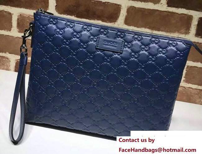 Gucci Signature Leather Soft Men's Pouch Clutch Bag 473881 Blue