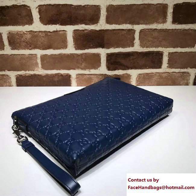 Gucci Signature Leather Soft Men's Pouch Clutch Bag 473881 Blue - Click Image to Close