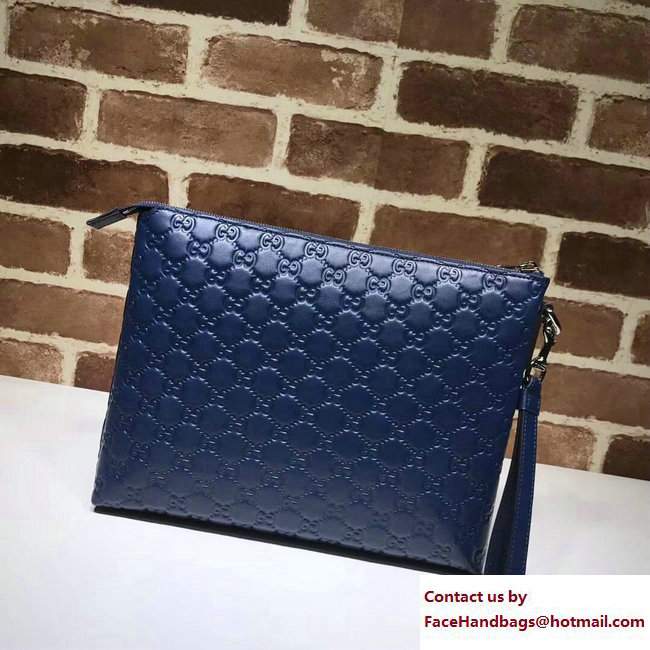 Gucci Signature Leather Soft Men's Pouch Clutch Bag 473881 Blue - Click Image to Close