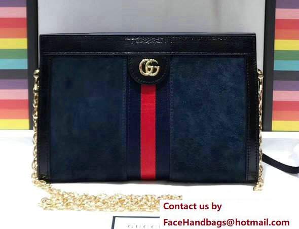Gucci Structured Shape Ophidia GG Small Shoulder Bag 503877 Suede Dark Blue 2017