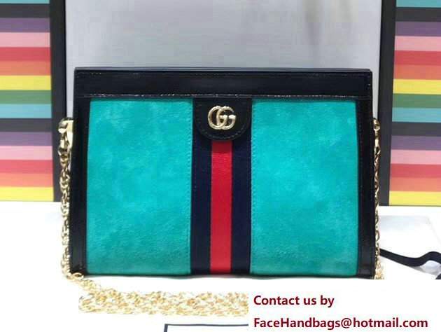 Gucci Structured Shape Ophidia GG Small Shoulder Bag 503877 Suede Turquoise 2017