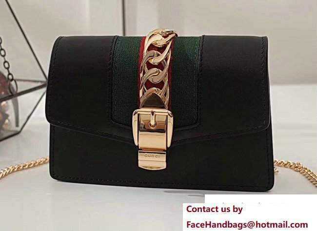 Gucci Sylvie Web Leather Mini Chain Bag 494646 Black 2018 - Click Image to Close