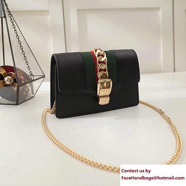 Gucci Sylvie Web Leather Mini Chain Bag 494646 Black 2018