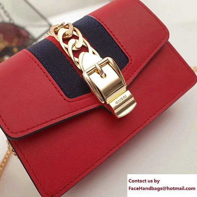 Gucci Sylvie Web Leather Mini Chain Bag 494646 Red 2018 - Click Image to Close