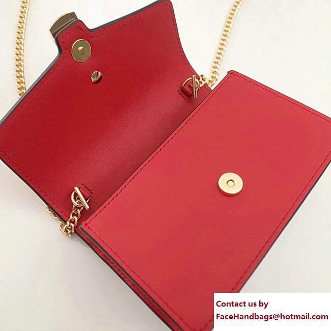 Gucci Sylvie Web Leather Mini Chain Bag 494646 Red 2018 - Click Image to Close
