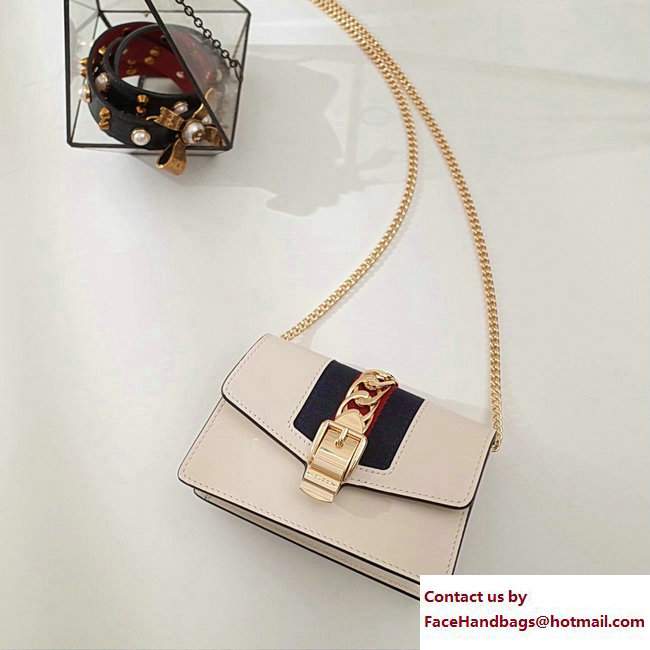 Gucci Sylvie Web Leather Mini Chain Bag 494646 White 2018 - Click Image to Close