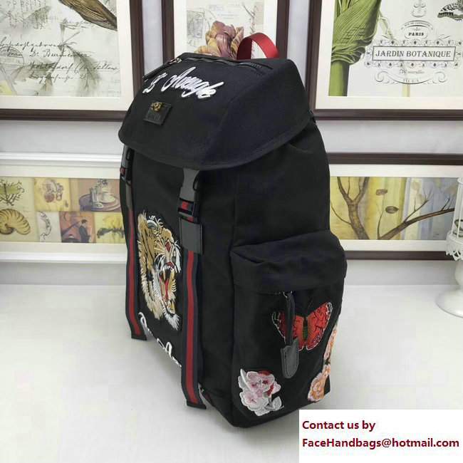 Gucci Techno Canvas Techpack Backpack Bag 429037 Embroidered Tiger And Flowers Black 2017 - Click Image to Close