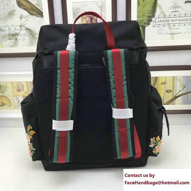 Gucci Techno Canvas Techpack Backpack Bag 429037 Embroidered Tiger And Flowers Black 2017