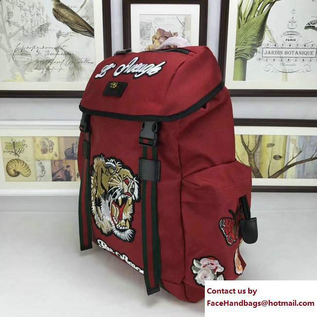 Gucci Techno Canvas Techpack Backpack Bag 429037 Embroidered Tiger And Flowers Red 2017 - Click Image to Close