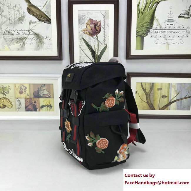 Gucci Techno Canvas Techpack Backpack Small Bag 478327 Embroidered Butterfly And Flowers Black 2017