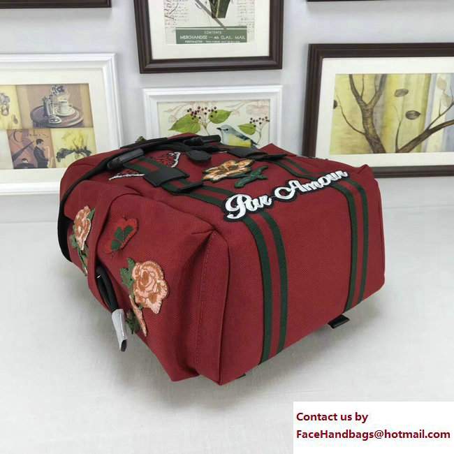Gucci Techno Canvas Techpack Backpack Small Bag 478327 Embroidered Butterfly And Flowers Red 2017