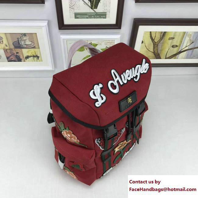 Gucci Techno Canvas Techpack Backpack Small Bag 478327 Embroidered Butterfly And Flowers Red 2017 - Click Image to Close