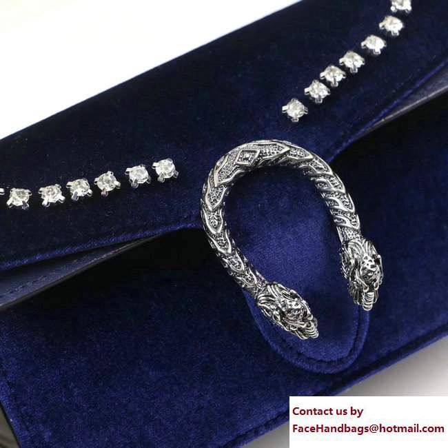 Gucci Velvet Crystals Dionysus Chain Super Mini Bag 476432 Blue 2017 - Click Image to Close
