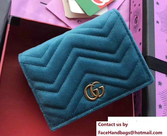 Gucci Velvet GG Marmont Card Case 466492 Turquoise 2017 - Click Image to Close