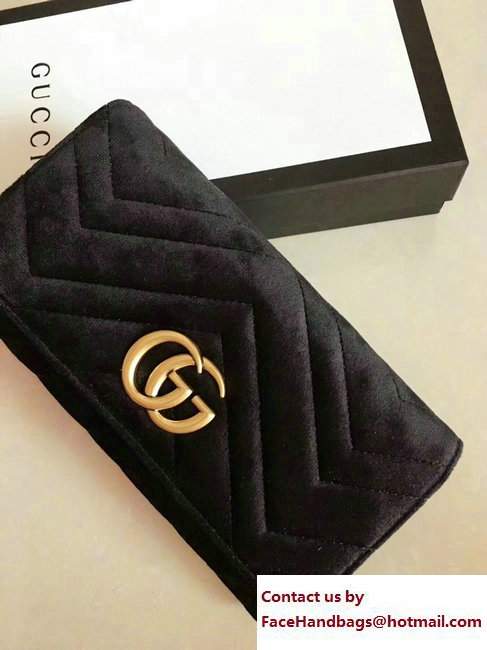 Gucci Velvet GG Marmont Matelasse Chevron Continental Wallet 443436 Black 2017