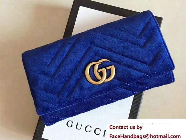 Gucci Velvet GG Marmont Matelasse Chevron Continental Wallet 443436 Blue 2017
