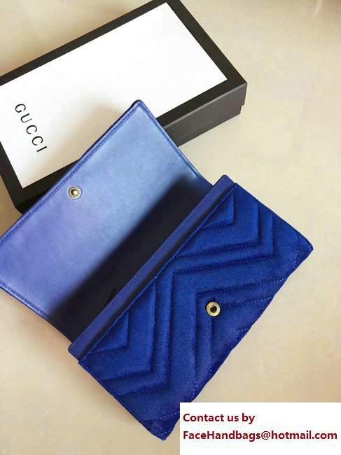 Gucci Velvet GG Marmont Matelasse Chevron Continental Wallet 443436 Blue 2017