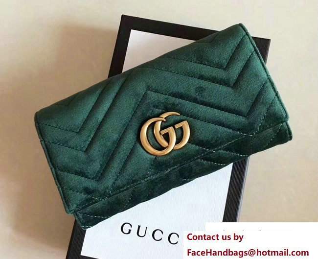 Gucci Velvet GG Marmont Matelasse Chevron Continental Wallet 443436 Green 2017