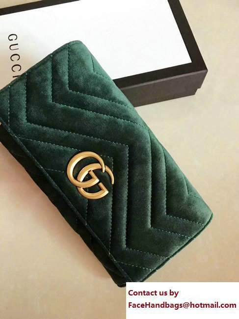 Gucci Velvet GG Marmont Matelasse Chevron Continental Wallet 443436 Green 2017