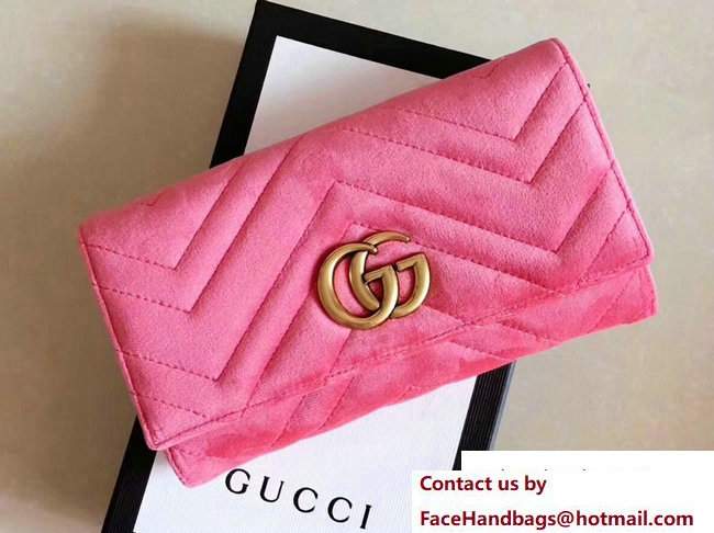 Gucci Velvet GG Marmont Matelasse Chevron Continental Wallet 443436 Pink 2017 - Click Image to Close