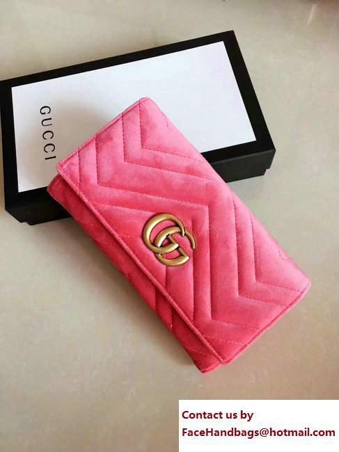 Gucci Velvet GG Marmont Matelasse Chevron Continental Wallet 443436 Pink 2017