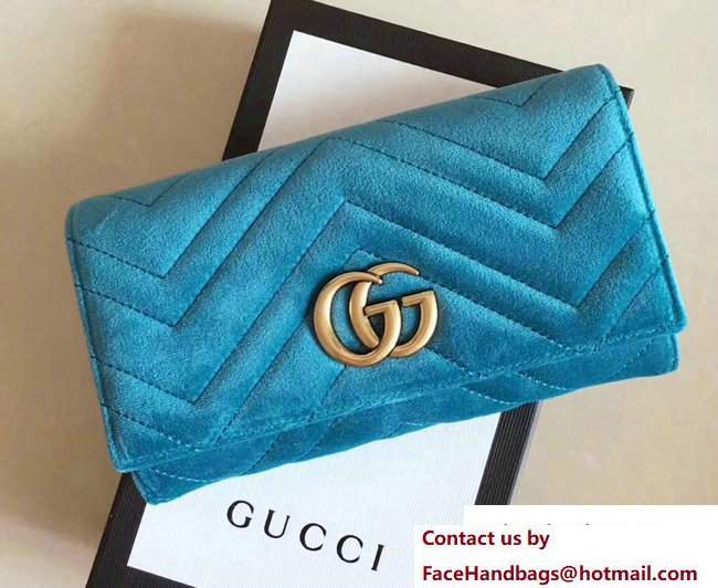 Gucci Velvet GG Marmont Matelasse Chevron Continental Wallet 443436 Turquoise 2017