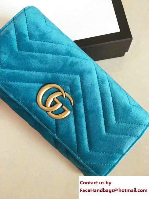 Gucci Velvet GG Marmont Matelasse Chevron Continental Wallet 443436 Turquoise 2017