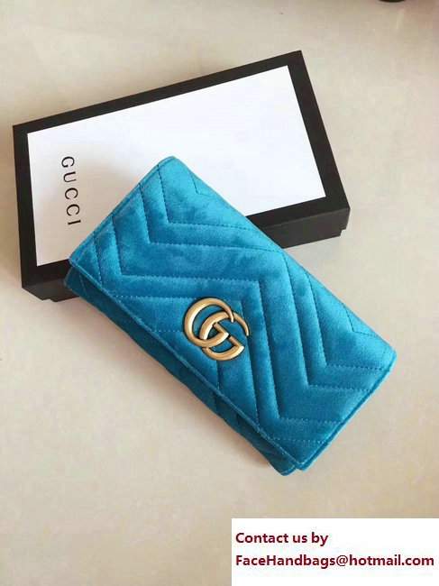 Gucci Velvet GG Marmont Matelasse Chevron Continental Wallet 443436 Turquoise 2017 - Click Image to Close
