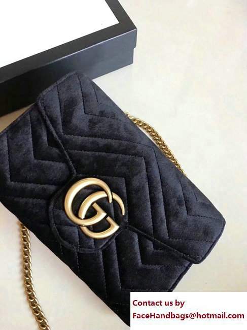 Gucci Velvet GG Marmont Matelasse Chevron Mini Bag 474575 Black 2017 - Click Image to Close