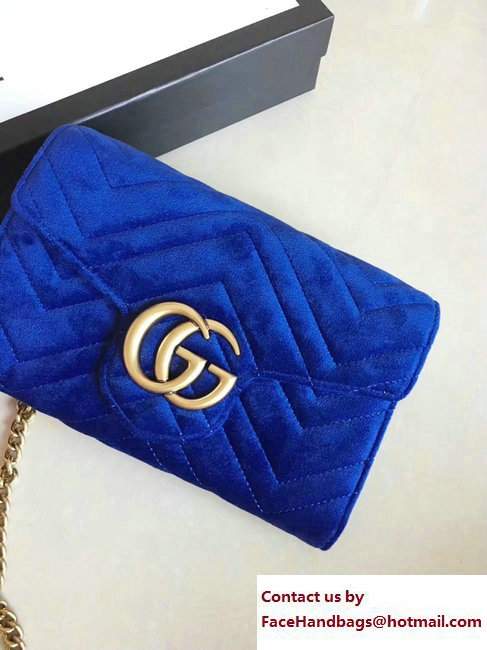 Gucci Velvet GG Marmont Matelasse Chevron Mini Bag 474575 Blue 2017 - Click Image to Close