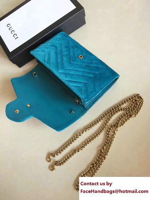 Gucci Velvet GG Marmont Matelasse Chevron Mini Bag 474575 Turquoise 2017