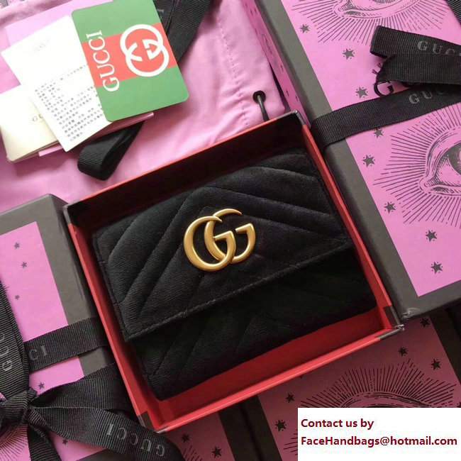Gucci Velvet GG Marmont Matelasse Chevron Wallet 474802 Black 2017
